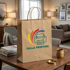 Custom Printed Brown Recycled Paper Bag with Twisted Paper Handles 28 x 31.5 x 15 cm – Premium Eco-Friendly Retail, Gift, Boutique, Bakery, Takeaway & Corporate Packaging Bags | Branded Recycled Shopping Paper Bag | Yalla Printing UAE