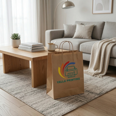 Custom Printed Brown Paper Bag with Twisted Paper Handles 32.5 x 39.5 x 17 cm – Premium Eco-Friendly Retail, Gift, Boutique, Bakery, Takeaway & Corporate Packaging Bags | Branded Shopping Kraft Paper Bag | Yalla Printing UAE