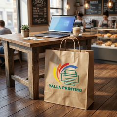 Custom Printed Brown Paper Bag with Twisted Paper Handles 32.5 x 39.5 x 17 cm – Premium Eco-Friendly Retail, Gift, Boutique, Bakery, Takeaway & Corporate Packaging Bags | Branded Shopping Kraft Paper Bag | Yalla Printing UAE