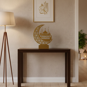 Ramadan Crescent Moon Metal Decor – 65 cm Height Spray-Painted Islamic Home Decoration with Arabic Calligraphy & Optional LED Edge Lighting
