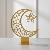 Ramadan Crescent Moon Metal Decor – 65 cm Height Spray-Painted Islamic Home Decoration with Geometric Star Design | Luxury Ramadan & Eid Tabletop Display for Home, Majlis & Events