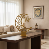 Ramadan Crescent Moon Metal Decor – 65 cm Height Spray-Painted Islamic Home Decoration with Geometric Star Design | Luxury Ramadan & Eid Tabletop Display for Home, Majlis & Events