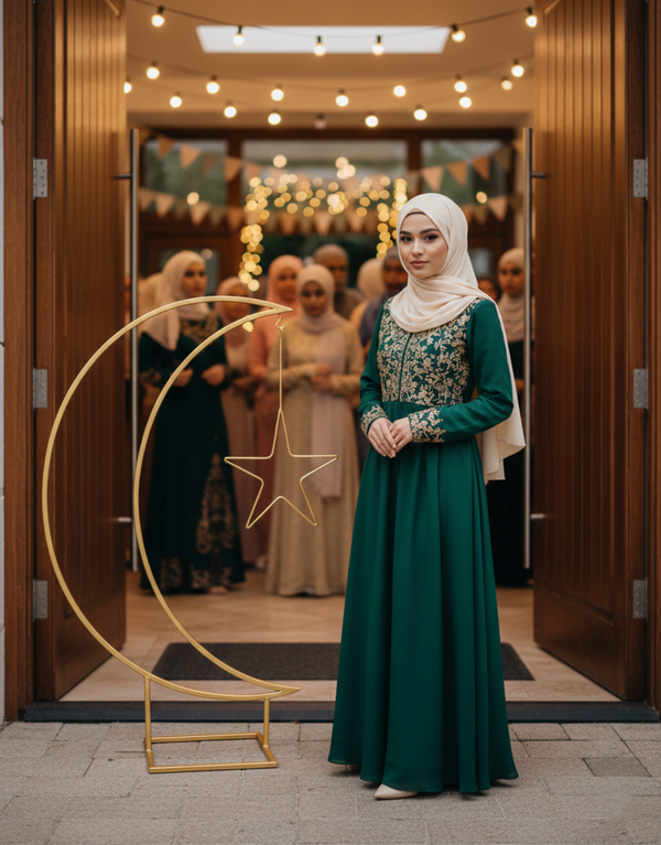 Luxury Ramadan Crescent Moon Metal Floor Décor – 95 cm Tall Handcrafted Spray-Painted Gold Islamic Statement Piece with Hanging Star / Lantern | Premium Ramadan & Eid Home Decoration, Majlis Styling, Event Entrance & Outdoor Display