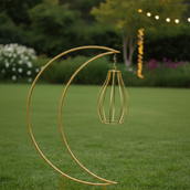 Luxury Ramadan Crescent Moon Metal Floor Decor – 95 cm Height Spray-Painted Gold Finish with Hanging Lantern | Premium Islamic Home, Event & Eid Decoration Stand