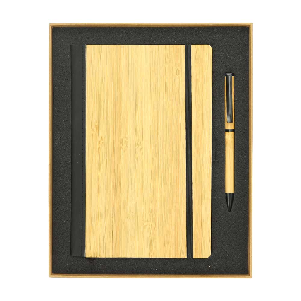 Custom Printed Bamboo Journal Set With A5 Size Notebook And Pen - Bamboo | Logo Branding Corporate Gift | UAE Delivery | Yalla Printing UAE