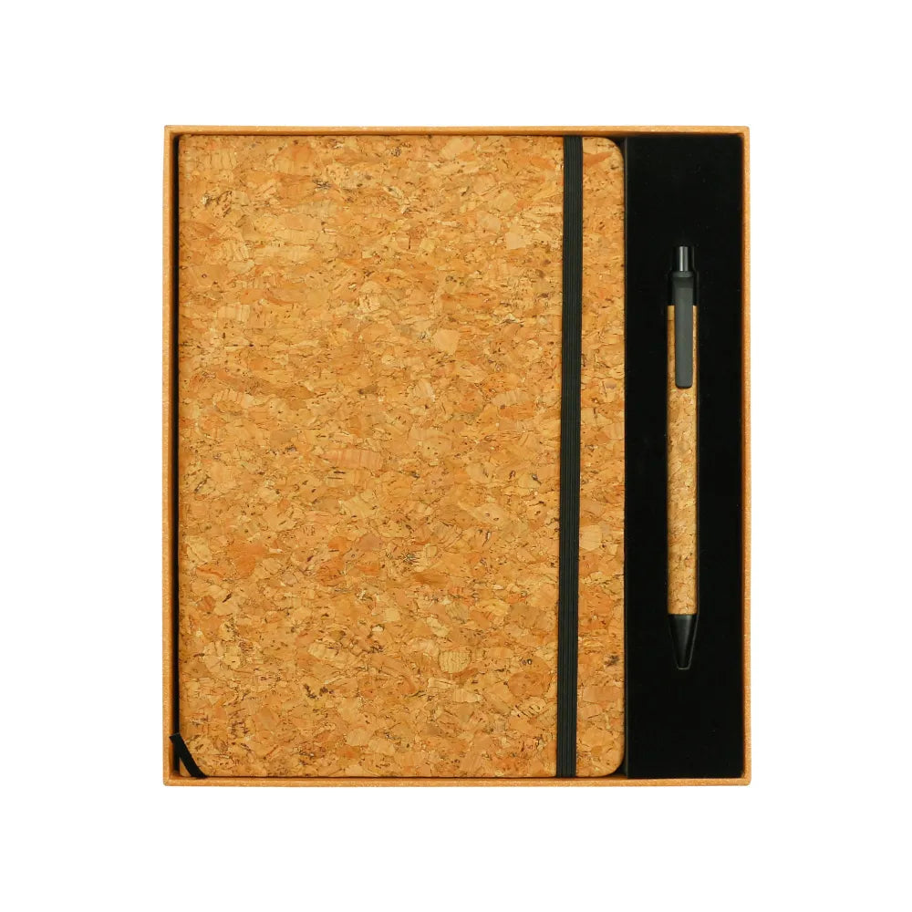 Custom Printed Cork Notebook And Ball Pen Gift Set | Logo Branding Corporate Gift | UAE Delivery | Yalla Printing UAE