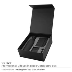 Custom Printed Promotional Gift Sets In Black Cardboard Gift Box Gs - 029 - Cardboard / Corrugated Board | Custom Packaging Printing | Free Design Support | Yalla Printing UAE
