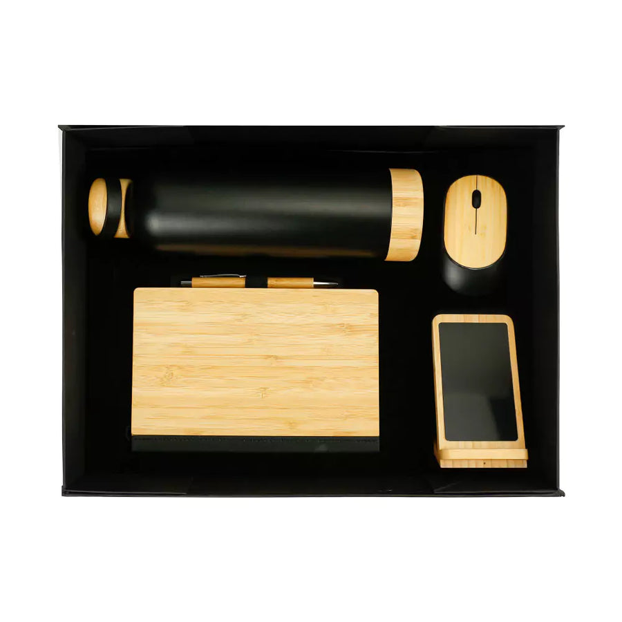 Custom Printed Bamboo Gift Sets In A Black Cardboard Gift Box Gs - 035 - Bamboo | Custom Packaging Printing | Free Design Support | Yalla Printing UAE
