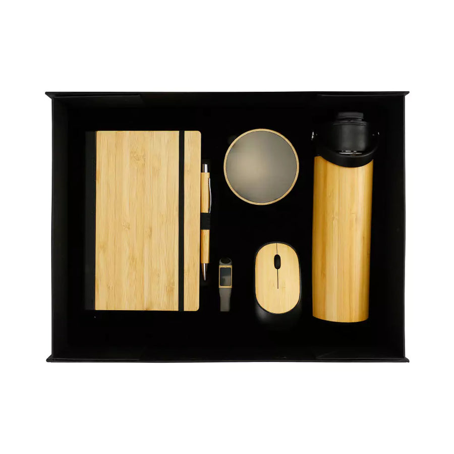 Custom Printed Eco - Friendly Gift Sets In A Black Cardboard Box Gs - 036 - Bamboo | Custom Packaging Printing | Free Design Support | Yalla Printing UAE