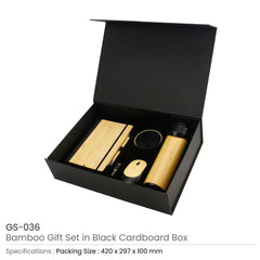 Custom Printed Eco - Friendly Gift Sets In A Black Cardboard Box Gs - 036 - Bamboo | Custom Packaging Printing | Free Design Support | Yalla Printing UAE