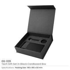 Custom Printed Tech Gift Sets In A Black Cardboard Box Gs - 039 - Cardboard / Corrugated Board | Custom Packaging Printing | Free Design Support | Yalla Printing UAE