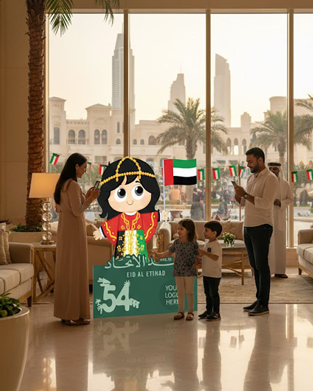 UAE National Day Girl Foam Board Cutout – 140 × 100 cm | Kids’ 54th Eid Al Etihad Selfie Standee | Yalla Printing UAE