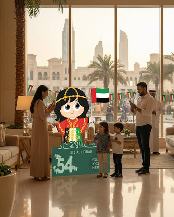 UAE National Day Girl Foam Board Cutout – 140 × 100 cm | Kids’ 54th Eid Al Etihad Selfie Standee | Yalla Printing UAE
