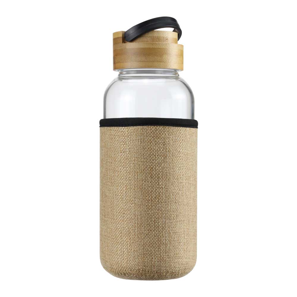 Custom Printed Glass Bottles With Bamboo Lid And Eco Sleeve 33 Oz - Bamboo | Logo Branding Corporate Gift | UAE Delivery | Yalla Printing UAE