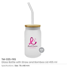 Custom Printed Glass Bottle With Straw And Breast Cancer Awareness Logo | Logo Branding Corporate Gift | UAE Delivery | Yalla Printing UAE