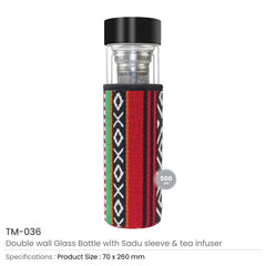 Double Wall Glass Bottles With Sadu Sleeve 500ml | Logo Branding Corporate Gift | UAE Delivery | Yalla Printing UAE