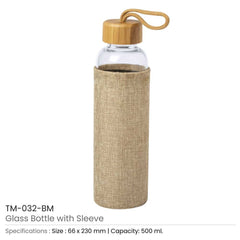 Custom Printed Glass Bottle With Sleeve 500Ml - Bamboo | Exhibitions, Conferences, Corporate Events | Yalla Printing UAE