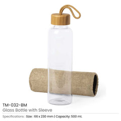 Custom Printed Glass Bottle With Sleeve 500Ml - Bamboo | Exhibitions, Conferences, Corporate Events | Yalla Printing UAE