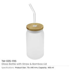 Custom Printed Glass Bottle With Straw And Bamboo Lid - Bamboo | Exhibitions, Conferences, Corporate Events | Yalla Printing UAE