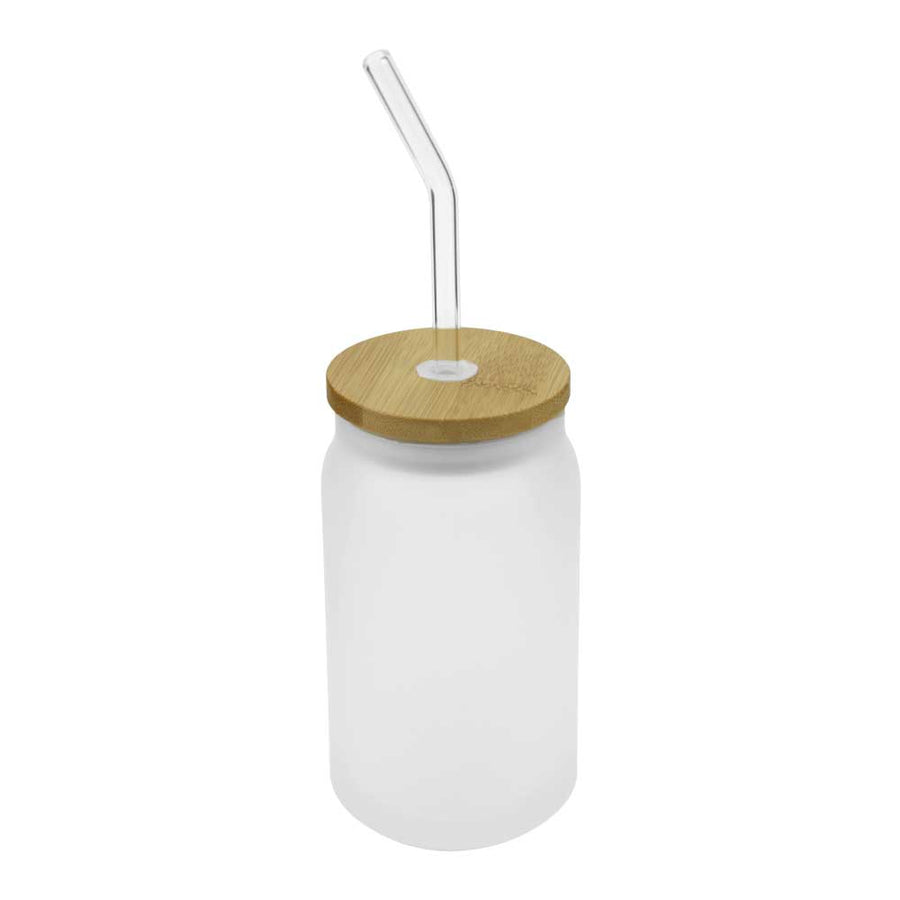 Glass Bottle with Straw and Bamboo Lid – Yalla Printing UAE