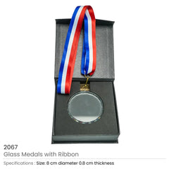 Glass Medals with Ribbon and Box