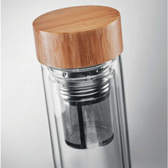 Double Wall Stainless Steel Bottle with Bamboo Base & Lid | Custom Logo Drinkware – Yalla Printing UAE