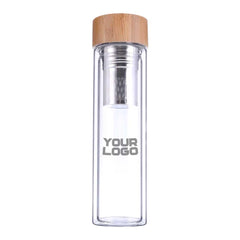 Double Wall Stainless Steel Bottle with Bamboo Base & Lid | Custom Logo Drinkware – Yalla Printing UAE