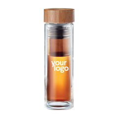 Double Wall Stainless Steel Bottle with Bamboo Base & Lid | Custom Logo Drinkware – Yalla Printing UAE