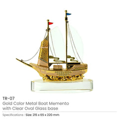 Custom Printed Golden Boat - Shaped Memento In Metal With Glass Base - Stainless Steel | Logo Branding Corporate Gift | UAE Delivery | Yalla Printing UAE
