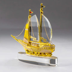 Custom Printed Golden Boat - Shaped Memento In Metal With Glass Base - Stainless Steel | Logo Branding Corporate Gift | UAE Delivery | Yalla Printing UAE