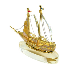 Custom Printed Golden Boat - Shaped Memento In Metal With Glass Base - Stainless Steel | Logo Branding Corporate Gift | UAE Delivery | Yalla Printing UAE