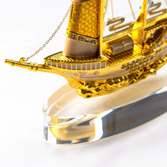 Custom Printed Golden Boat - Shaped Memento In Metal With Glass Base - Stainless Steel | Logo Branding Corporate Gift | UAE Delivery | Yalla Printing UAE