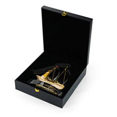 Custom Printed Golden Boat - Shaped Memento In Metal With Glass Base - Stainless Steel | Logo Branding Corporate Gift | UAE Delivery | Yalla Printing UAE
