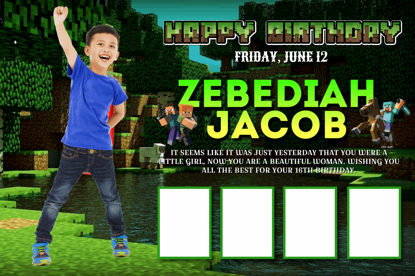 MineCraft Mania" Personalized Birthday Banner - Build, Explore, Celebrate! - Yalla Printing