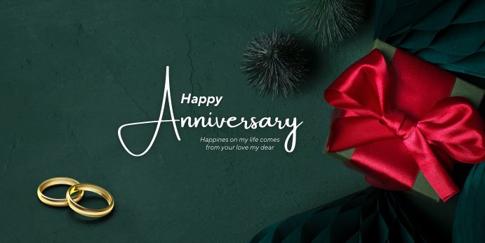 Elite Design Happy Anniversary Banner in Landscape - Green & Red Gift Theme - Yalla Printing