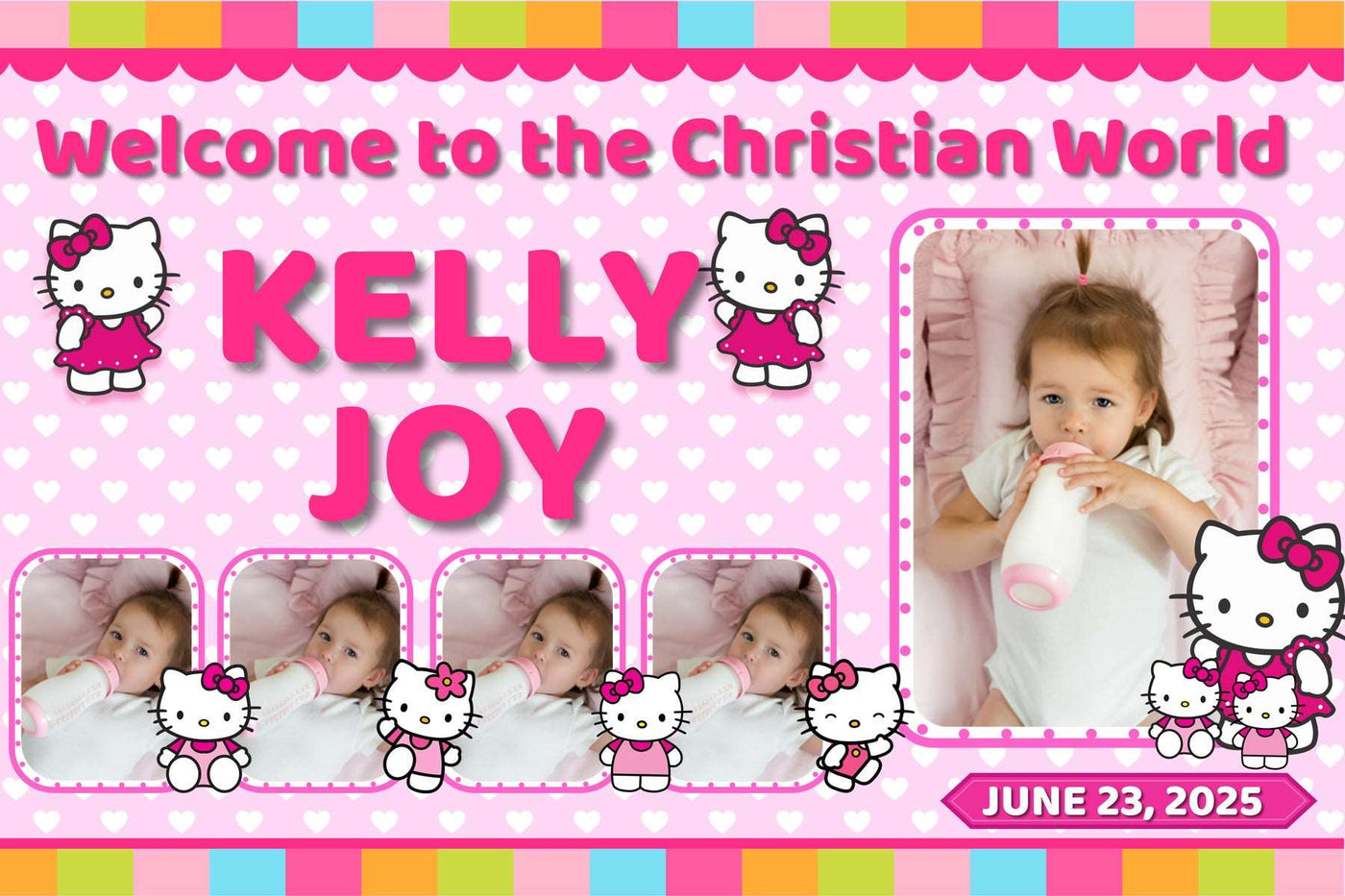 Hello Kitty Pink Party" Personalized Birthday Banner - Sweet and Stylish - Yalla Printing