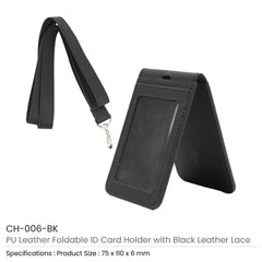 PU Leather Foldable ID Card Holder with Lace & Hook