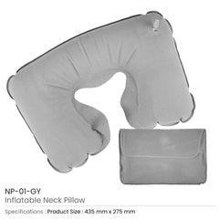Custom Printed Inflatable Neck Pillow With Pouch - Grey | Custom Branded Bag | UAE Delivery | Yalla Printing UAE