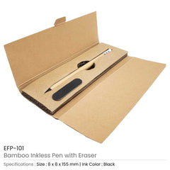 Custom Printed Inkless Pen With Eraser - Bamboo | Logo Branding Corporate Gift | UAE Delivery | Yalla Printing UAE