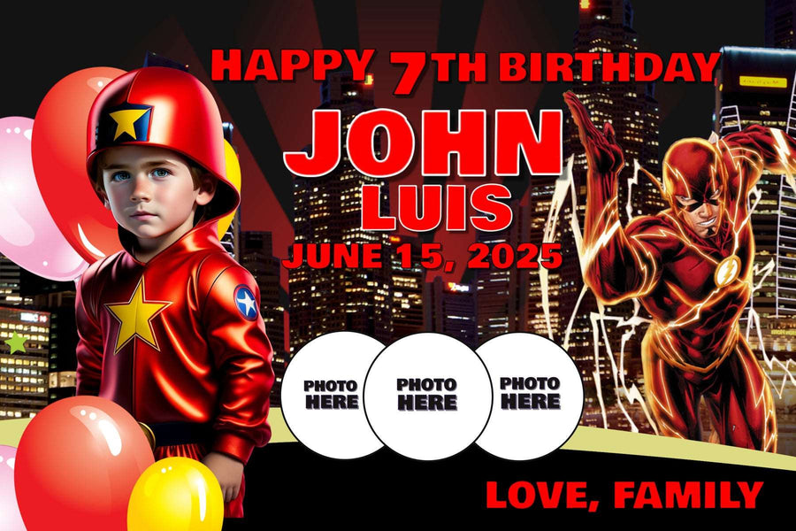 Personalized Flash Theme Birthday Banner with Your Child's Picture and Name!
