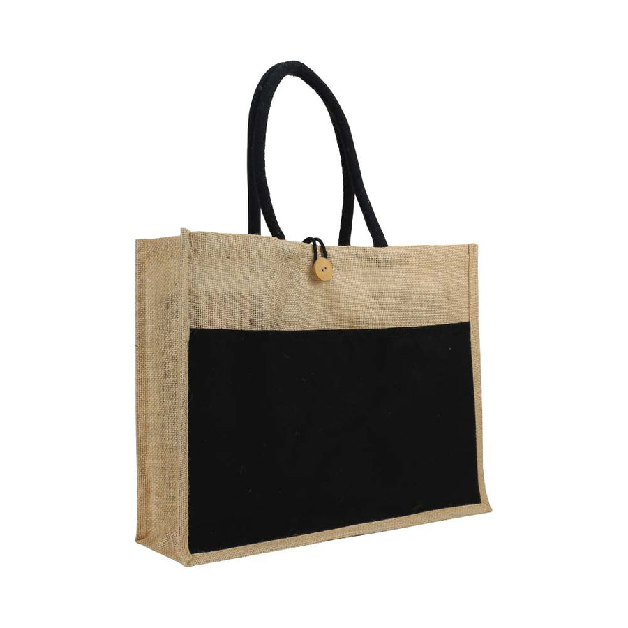 Jute Bag with Black Cotton Pocket and Handle | Logo Branding Bag – Yalla Printing UAE