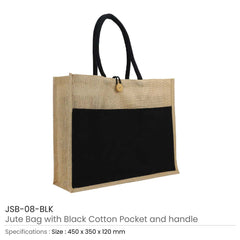 Custom Printed Jute Bag With Black Cotton Pocket And Handle - Cotton Fabric | Custom Branded Bag | UAE Delivery | Yalla Printing UAE