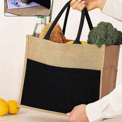 Custom Printed Jute Bag With Black Cotton Pocket And Handle - Cotton Fabric | Custom Branded Bag | UAE Delivery | Yalla Printing UAE