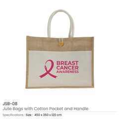 Custom Printed Jute Bags With Cotton Pockets & Breast Cancer Awareness Logo - Cotton Fabric | Custom Branded Bag | UAE Delivery | Yalla Printing UAE