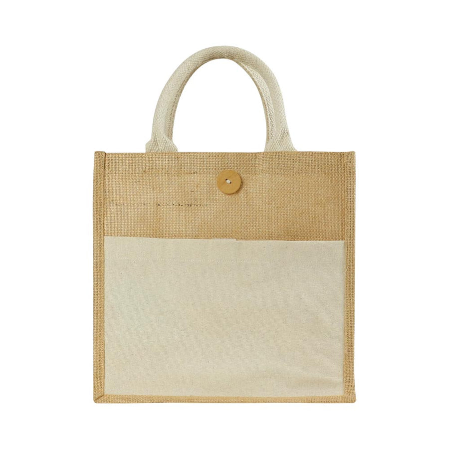Custom Printed Eco - Friendly Jute Bags With Front Cotton Pocket & Button Closure - Cotton Fabric | Exhibitions, Conferences, Corporate Events | Yalla Printing UAE