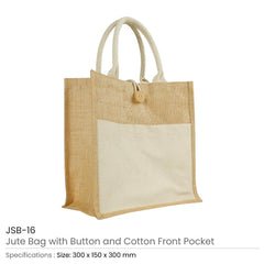 Custom Printed Eco - Friendly Jute Bags With Front Cotton Pocket & Button Closure - Cotton Fabric | Exhibitions, Conferences, Corporate Events | Yalla Printing UAE