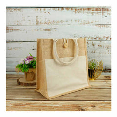 Custom Printed Eco - Friendly Jute Bags With Front Cotton Pocket & Button Closure - Cotton Fabric | Exhibitions, Conferences, Corporate Events | Yalla Printing UAE