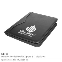 Custom Printed Leather Portfolio With Zipper And Calculator | Logo Branding Corporate Gift | UAE Delivery | Yalla Printing UAE