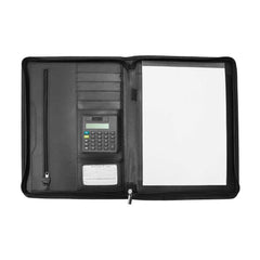 Leather Portfolio with Zipper and Calculator