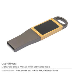 Custom Printed Light - Up Logo USB Flash Drives 32Gb - Bamboo | Custom Packaging Printing | Free Design Support | Yalla Printing UAE